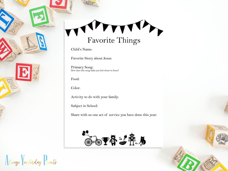 Favorite Things Primary Printable Spotlight Sheet for Kids | Etsy