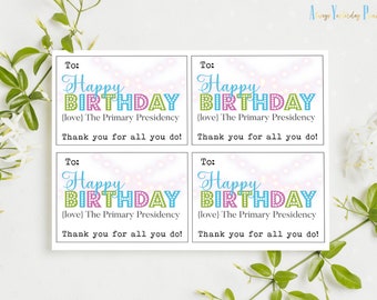 LDS Primary Birthday Gift Tag: Printable Teacher Card (Digital Download)