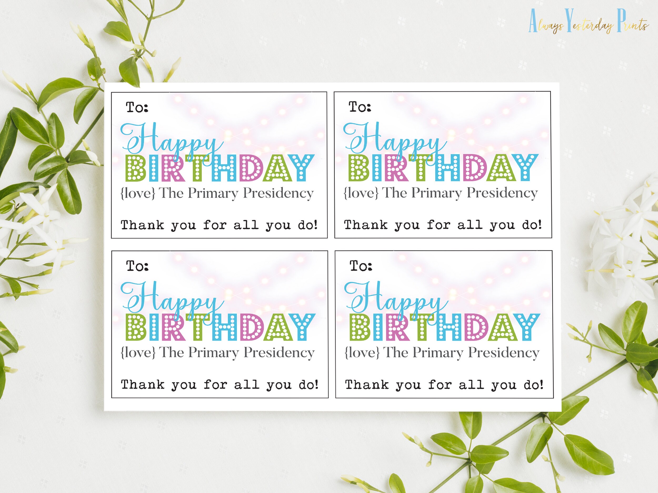 LDS Primary Happy Birthday Printable Gift Tag From the - Etsy