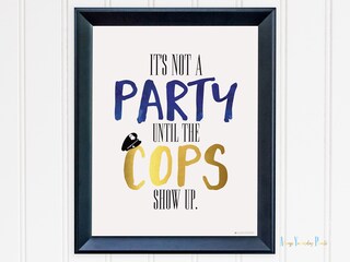 Ghirlanda Per Festa Di Pensionamento Polizia - Striscione Glitterato 'It's Not A Party Until The Cops Show Up' - Decorazione Blu
