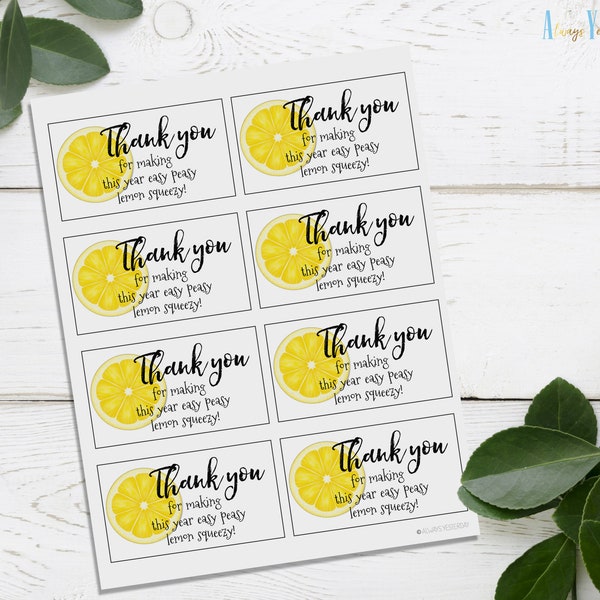 Teacher Gift Tags | Easy Peasy Lemon Squeezy Thank You Labels | Appreciation Week Party Favor | Lemon Sunshine Theme | Yellow Happy Box