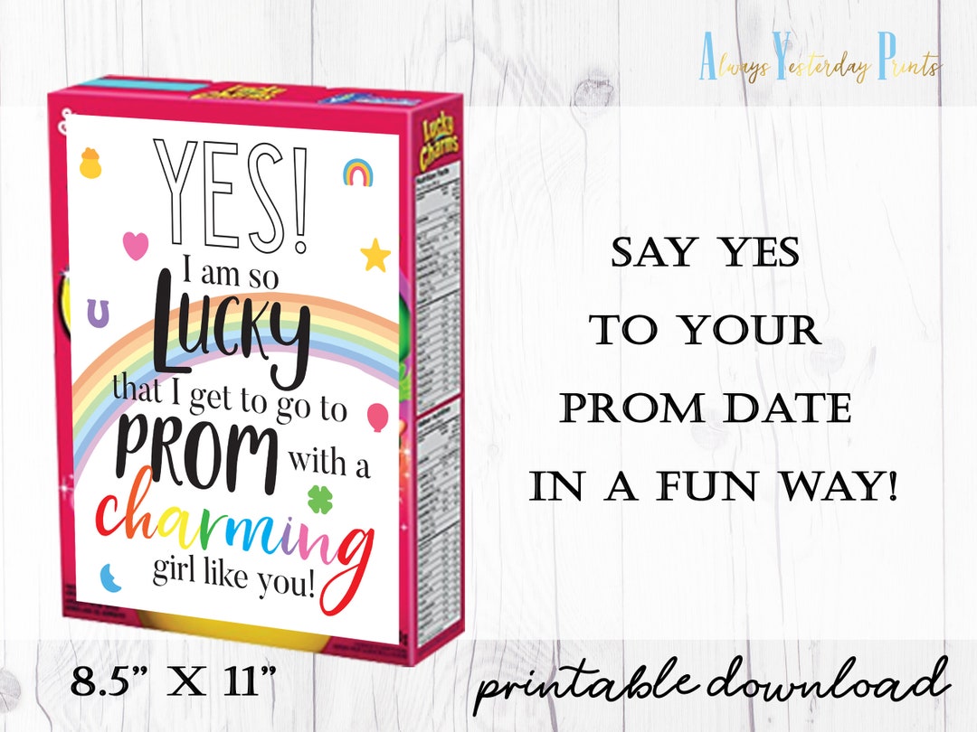 Yes to Prom Sign Lucky Charms Quote Saying Cereal Box Printable Cute