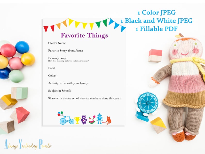 Favorite Things Primary Printable Spotlight Sheet for Kids | Etsy