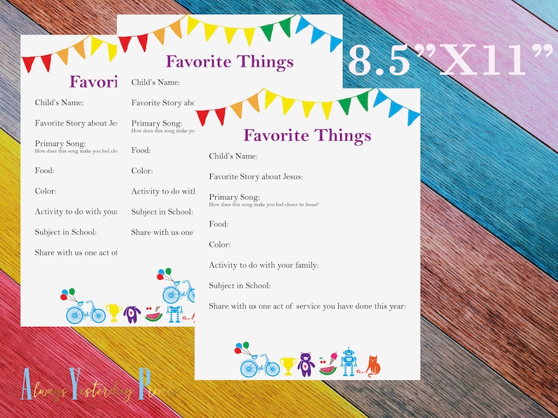 Favorite Things Primary Printable Spotlight Sheet for Kids | Etsy