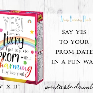 Lucky Charms Prom Quote | Cereal Box Printable | Cute Prom Answer | Yes Response | Date night | High School Dance | Senior | Junior | Class