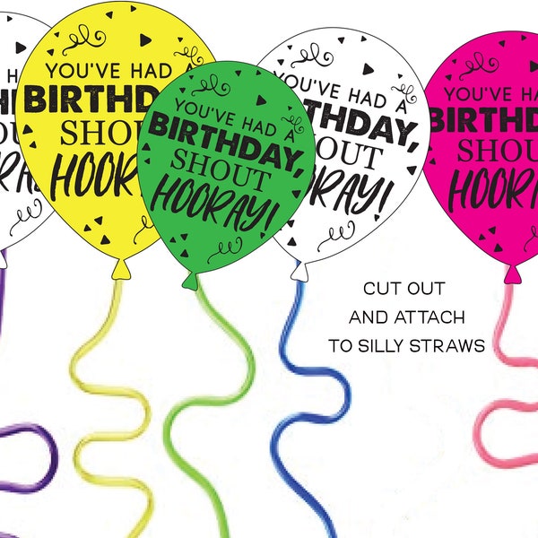 Primary Birthday Gift | You've Had A Birthday Shout Hooray Printable Tag | Straw Topper | Kids Birthday Party Favor | Inexpensive Gift Idea