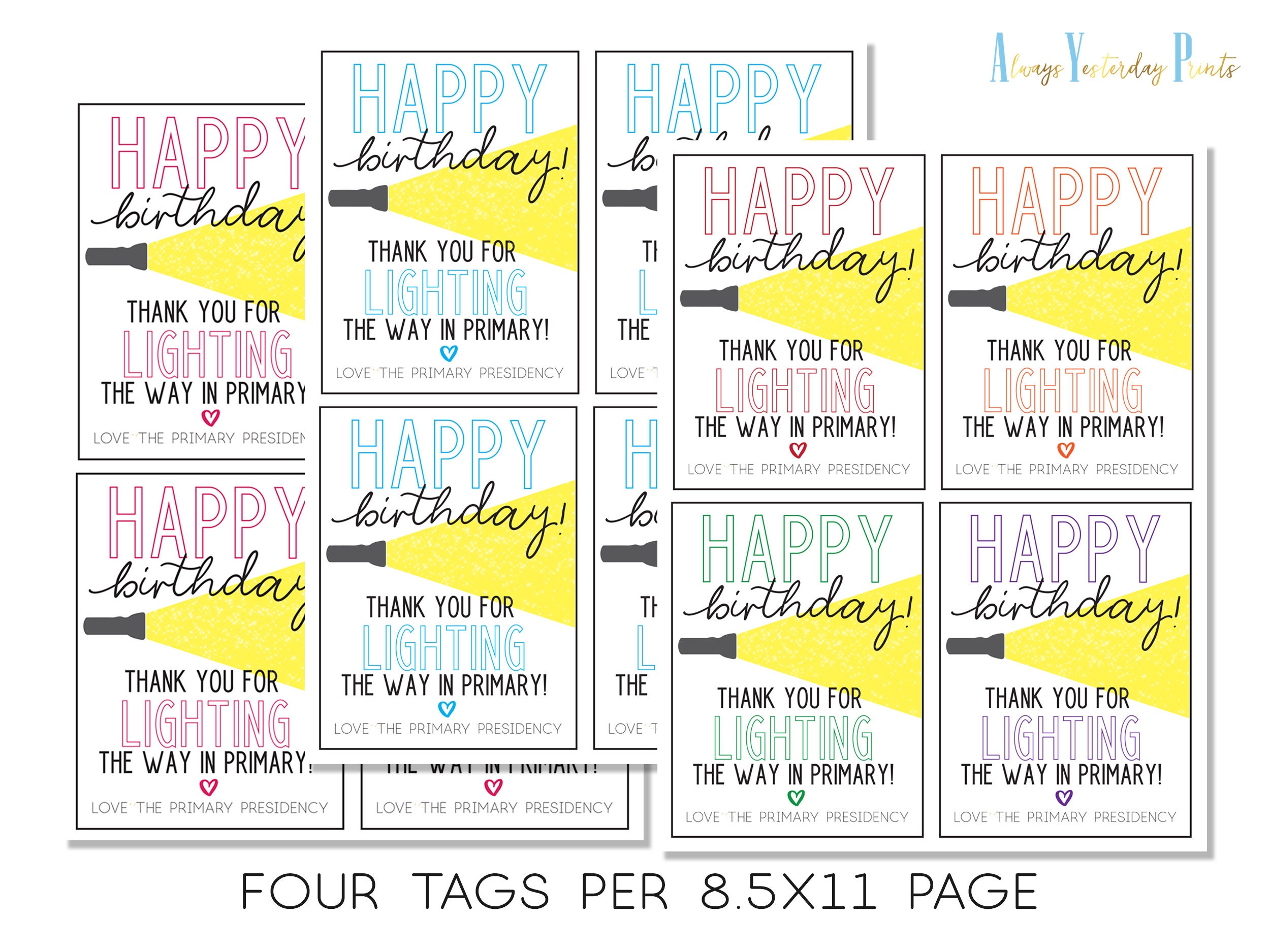 LDS Primary Birthday Gift Tag: Flashlight Thank You (Digital Download)
