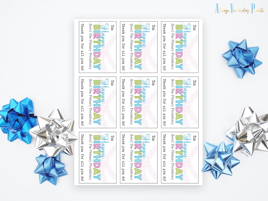 LDS Primary Happy Birthday Printable Gift Tag From the - Etsy