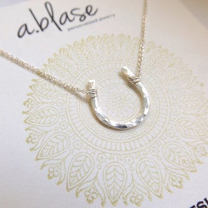 Small Silver Hammered Horseshoe Necklace // Cable Chain
