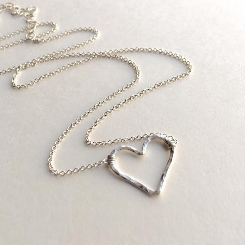 Silver Hammered Heart Necklace // Cable Chain Etsy