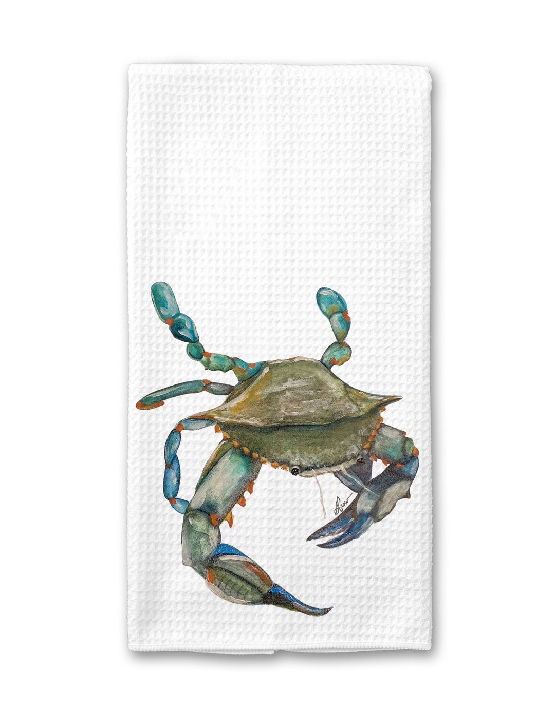 Realistic Louisiana Blue Crab Kitchen Towel Coastal Tea Etsy