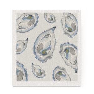 Blue Oyster Watercolor Swedish Dishcloth - eco friendly cleaning - biodegradable- compostable