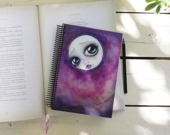 Notebook A5, Hardcover notebook, full moon notebook, beautiful notebook, illustration notebook, moonlight notebook, unlined notebook