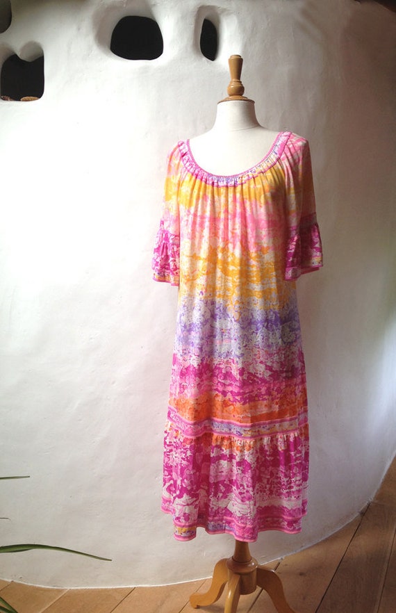 Vintage pink LEONARD Dress - Paris, 70's - image 1