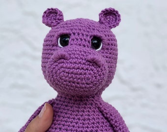 Crochet amigurumi Hippo stuffed toy nursery decoration stuffed animal baby shower gift soft animal toy hippo bib Birthday Christmas gift