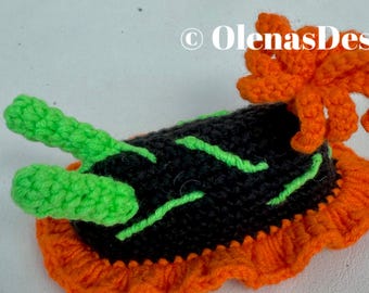 Crochet Nudibranch sea slug Nautical Underwater decor toy miniature Nembrotha Kubaryana Christmas decor 3.5"