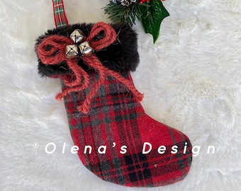 Plaid mini Christmas Stocking tree ornament  Christmas decoration red black stocking ONE ornament tree holiday accessory  décor 6" READY