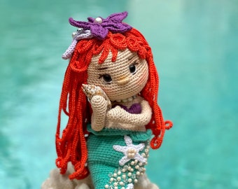 Sirenetta amigurumi all'uncinetto Ariel Serena peluche all'uncinetto sirena giocattolo per bambini decorazione Natale Baby shower regalo 15"/38 cm