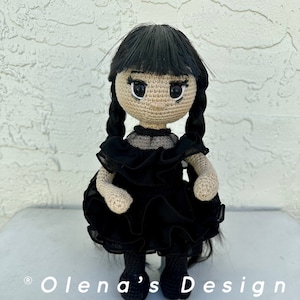 Wednesday Addams Family Halloween Crochet Doll Thing Horror Gothic amigurumi  art toy plush Creepy Cute Crochet 11&quot;