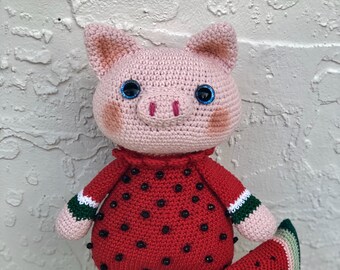 Gehaakte amigurumi biologisch katoen miniatuur pluchen varken piggy Knorretje watermeloen kinderen speelgoed cadeau Baby shower knuffeldier kwekerij 10,5"