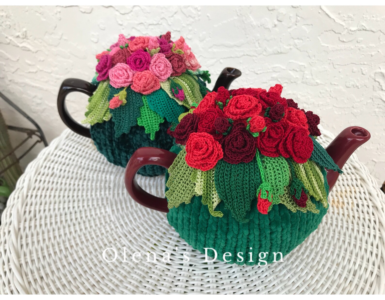 Crochet Tea Cozy Green Tea Pot Cover Red Red Roses Tea Cosy Etsy