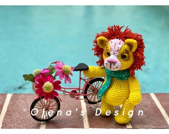 Crochet  amigurumi organic cotton miniature plushes lion children toy movable joints toy gift  Baby shower gift stuffed animal nursery 8.5"