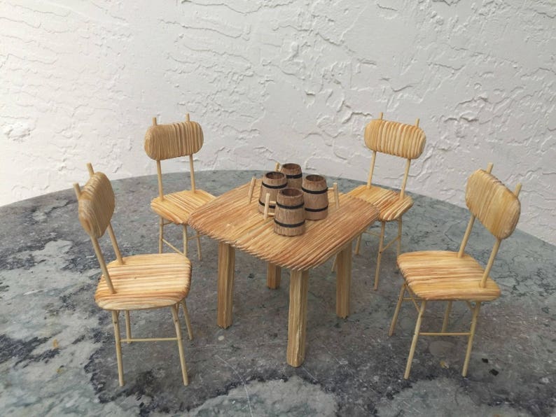Wooden Doll oak miniature set of 4 beer mugs 1:24 dollhouse furniture oak decor handmade oak doll kitchen set decoration