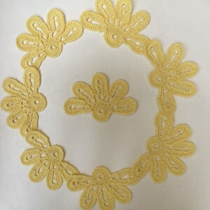 Crochet thread flower crochet  Appliqué pale yellow motif crochet set of 4 women accessory crochet
