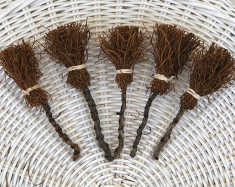 Set of 5 miniature handmade round excelsior brooms 4.5"-5" Witch Halloween Crafts Terrarium Dollhouse Supply decor Wicca Crafts Potter
