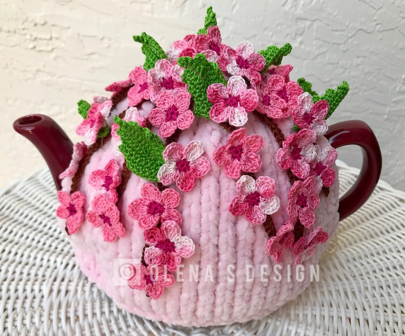 Crochet Tea Cozy Pink Tea Cover Cherry Blossom Tea Cosy Warmer Etsy
