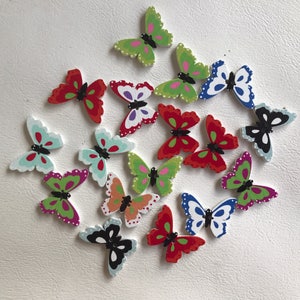 25 Wooden buttons Butterfly Shape Mixed Color 2 holes Sewing  Decoration Floral arranging baby shower hat making Crafts Supply Scrapbooking