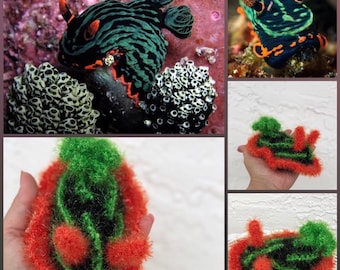 Scrubby Sparkle crochet Nudibranch Dishcloth Sponge Nudibranch sea slug Nautical Underwater decor toy kitchen Nembrotha Kubaryana