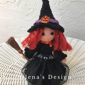 Halloween Crochet witch doll Tilda decor amigurumi doll halloween decor stuffed doll witch art doll toy plush red headed doll witch hat