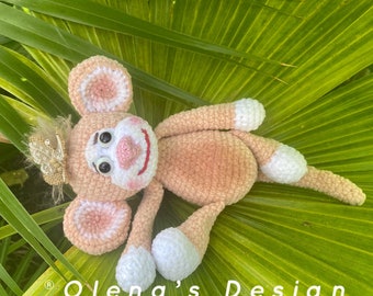Crochet  amigurumi chenille plush monkey children toy gift decoration stuffed animal Christmas baby shower unique gift 9”/ 22 cm