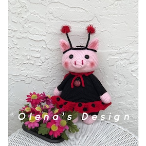 Crochet  amigurumi organic cotton miniature plushes pig piglet piggy lady bug children toy gift Baby shower stuffed animal nursery 10.5"