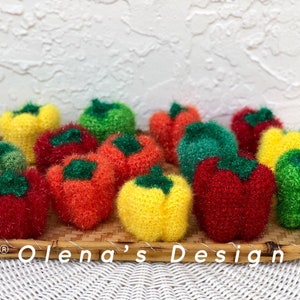 Scrubby Sparkle Yellow red orange green sweet pepper  Dishcloth Sponge decor ornament harvest thanksgiving kitchen scrubby