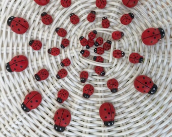 Set of 40  Wooden Mixed lady bug stickers Crafts Decoration Floral Garden Hair Crafts Supply Scrapbooking Hat Making Floral Bug