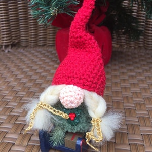 Scandinavian tomten tonttu nisse Christmas gnome crochet ornament Christmas decoration Christmas ornament amigurumi nordic gnome white hair image 2