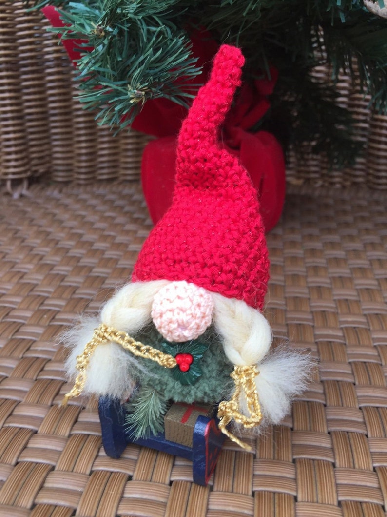 Scandinavian tomten tonttu nisse Christmas gnome crochet ornament Christmas decoration Christmas ornament amigurumi nordic gnome white hair image 2