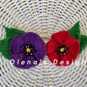 Crochet Red Poppy Flower Brooch ONE Pin Veterans Day Poppy Brooch Remembrance Day Violet Poppy Cotton Brooch 2nd anniversary gift Hairpiece