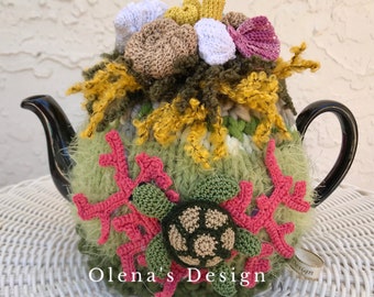 Crochet tea cozy nautical tea cover tea cosy seaside tea warmer crochet nautical octopus turtle underwater kitchen accessory marine decor
