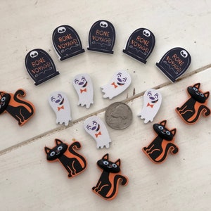 Halloween 15 Adhesive Wooden Black Cats Ghost stickers Crafts 18x30 mm Halloween Decoration  ornament indoor Crafts Supply Scrapbooking