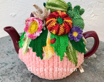 Crochet tea cozy pink tea cover pumpkin tea cosy tea warmer pumpkin harvest autumn green kitchen accessory crochet high tea accessory decor