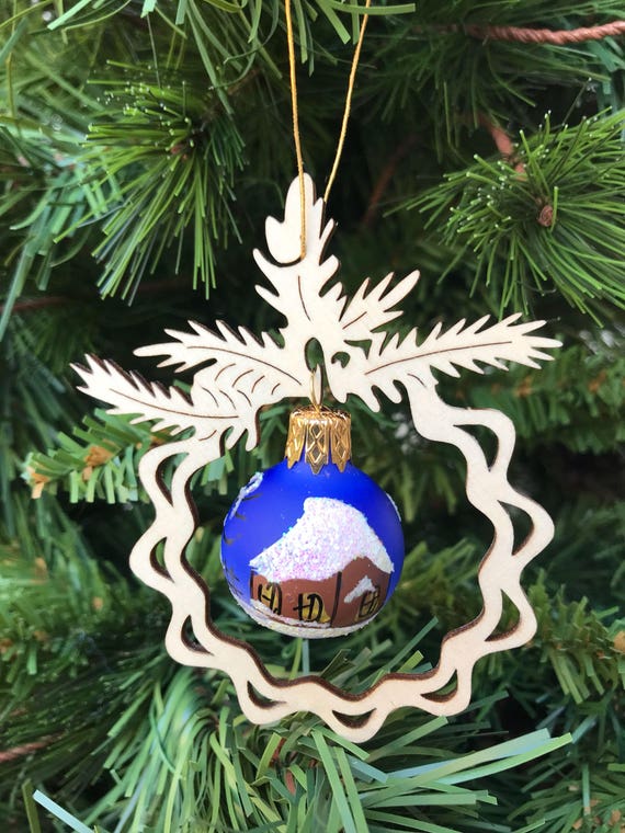 Saico Original Wooden Ornament With Blue Glass House Painting Handmade Germany Christmas Decoration Holiday Gift Ready For Shipping