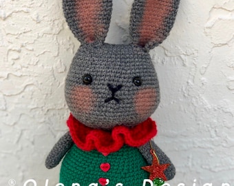 Crochet  amigurumi cotton wool miniature plushes gray bunny Christmas children toy gift for kids Baby shower stuffed animal nursery 8"