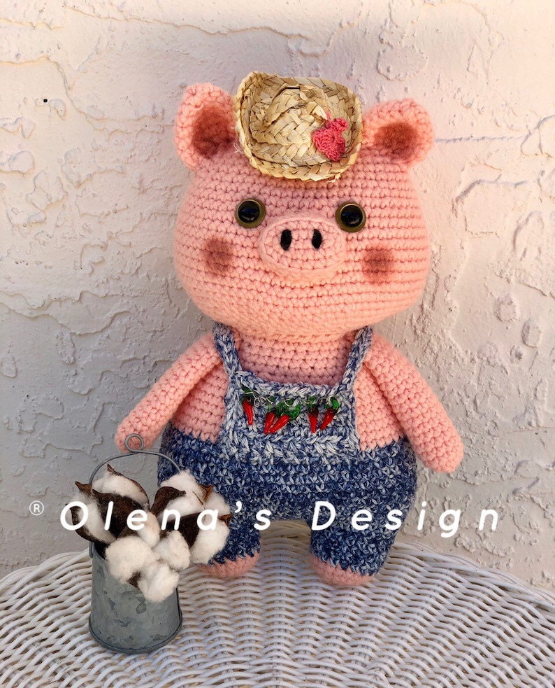 Crochet Amigurumi Cotton Plushes Mr Farmer Pig Pigglet Piggy Etsy