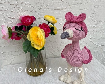 Crochet  amigurumi cotton plushes Baby Flamingo children toy gift stuffed animal summer decor 9"/23 cm Christmas Baby shower gift