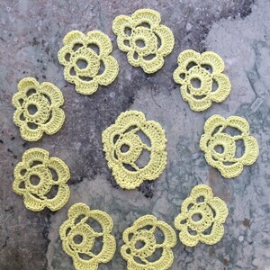 Crochet thread flower crochet  Appliqué  flower yellow motif red poppy crochet set of 8 women accessory crochet