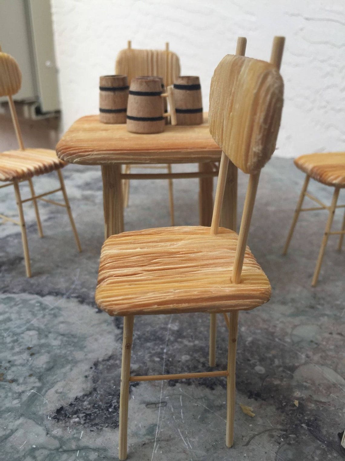 Wooden Doll Table Chairs Set Dollhouse Furniture Bamboo Wood Etsy