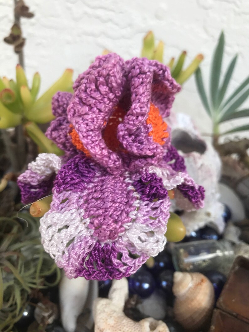 Crochet cotton thread flower crochet Appliqué iris motif Etsy